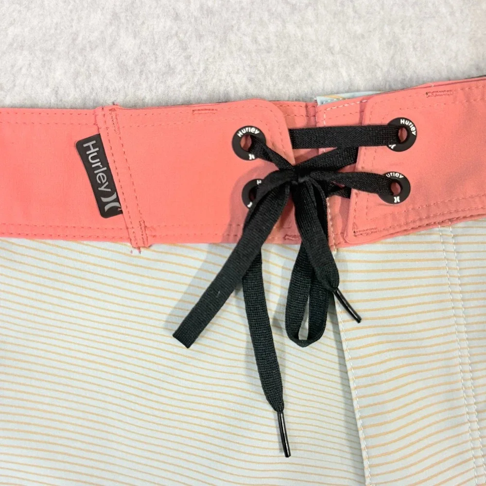 Hurley Phantom Mens Board Shorts Size 40 Coral Blue Wavy Stripe Swim Trunks